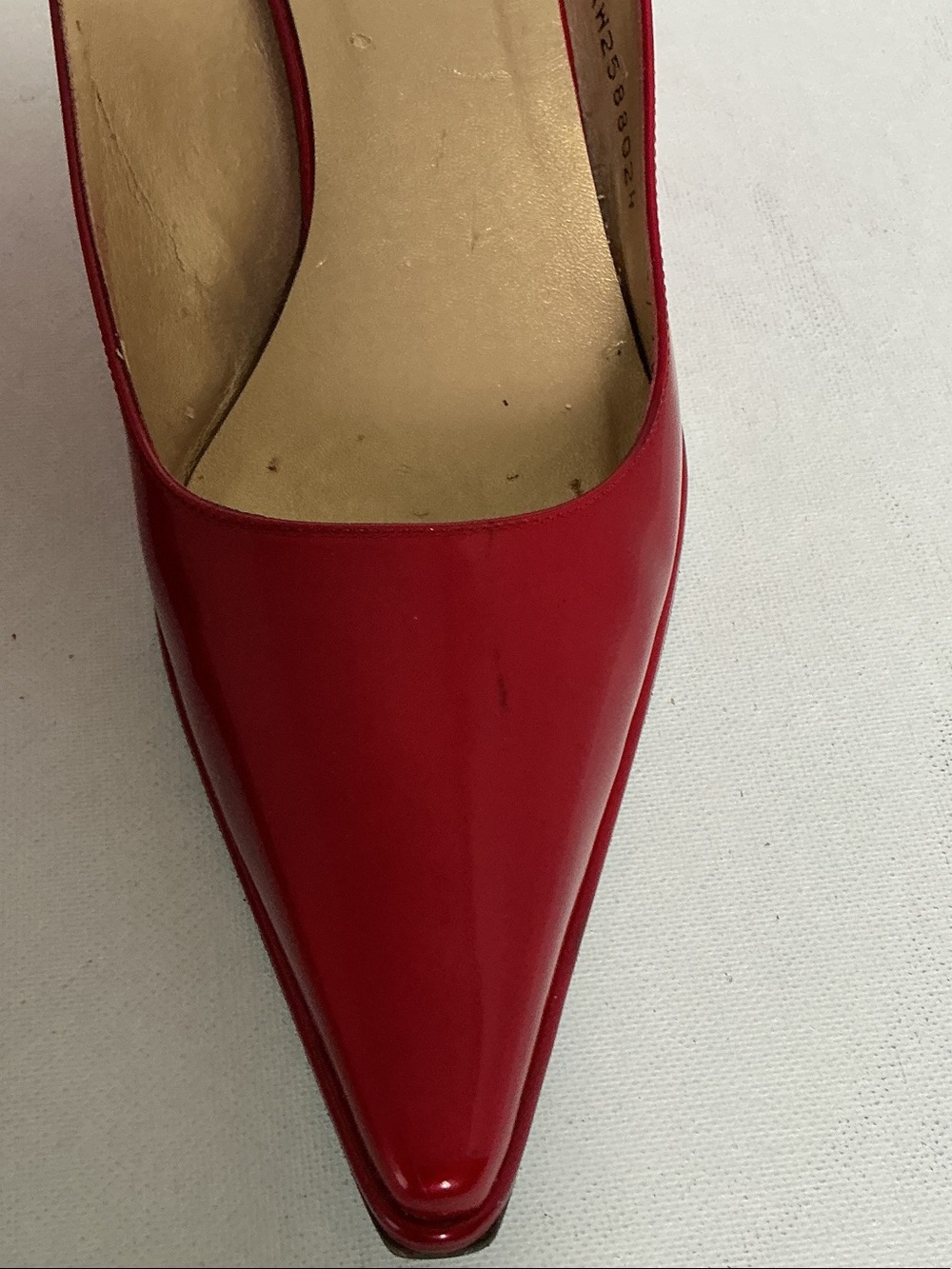 Stuart Weitzman Pointed Toe Slingback Ruby Red Patent Leather Wedge - Picture 9 of 9